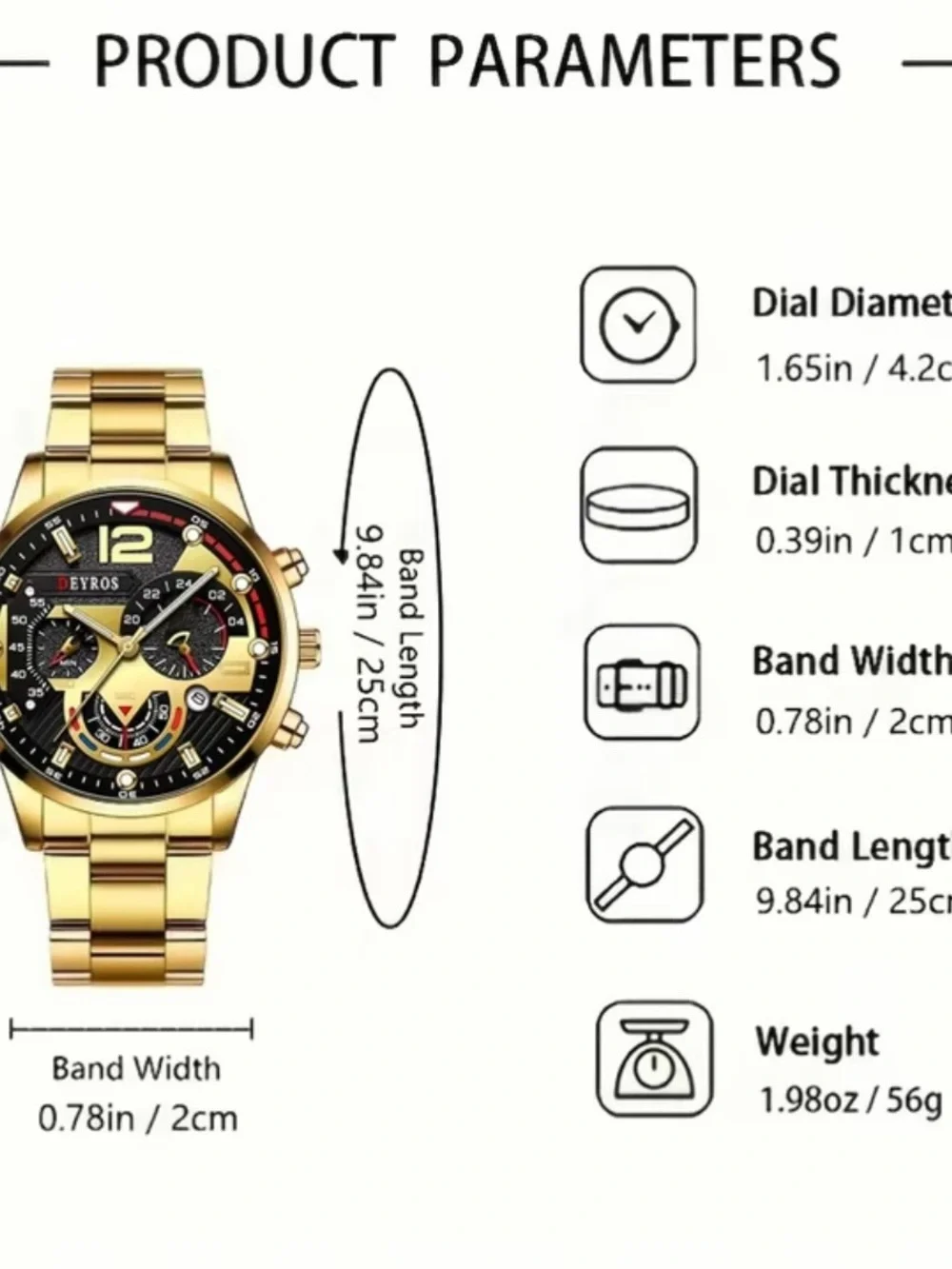 ENEVA Black and Rose Gold Chronograph Bracelet Watch